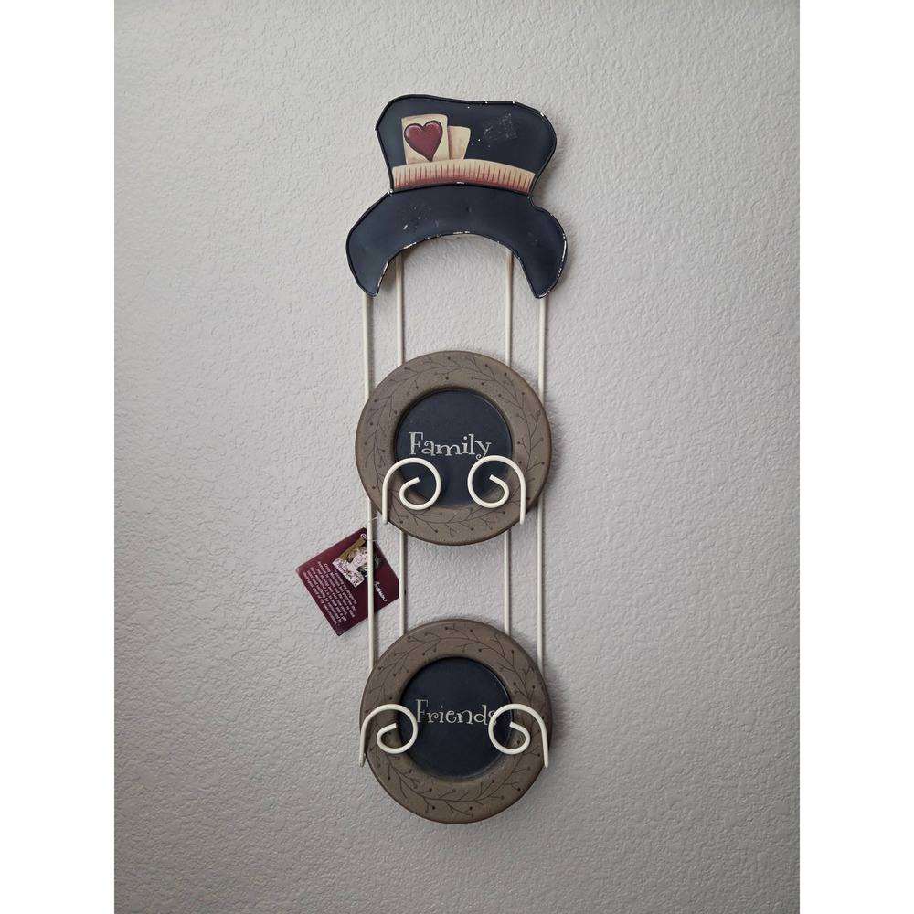 Folk Art Black Snowman Decorative Metal Wall Plate Hanger Two Tier Christmas
